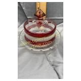 Cranberry and clear butter dish