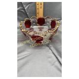 Ruby and clear cut glass bowl with gold trim