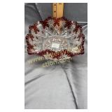 Square Ruby and clear cut glass bowl