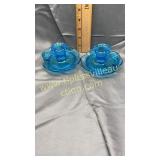 Blue finger hole candle holders