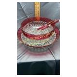 Cranberry and clear diamond point bowls and salad