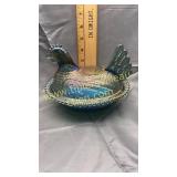 Blue carnival hen on nest