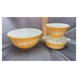 3 Pyrex butterfly gold bowls