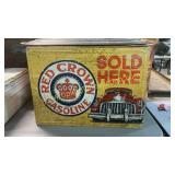 Metal embossed red crown gasoline sign