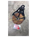 Black iron and wood pulley