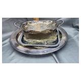 Silverplate tray and smaller dishes