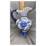 Blue and white pitcher