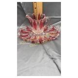 Cranberry and clear creamer and small tray