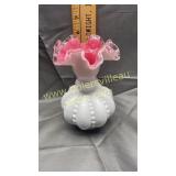 Fenton silvercrest pink cased beaded melon vase