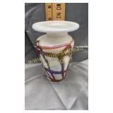 Iridescent art glass vase with brown