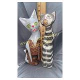 2 wood carved cats