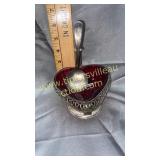 Ruby heart dish with stand and spoon