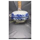 Flow blue tureen missing handle