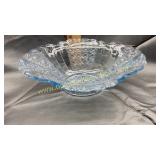 Blue daisy and button bowl with handles