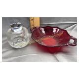 Vintage desk lighter and Ruby dish