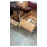 Three boxes of miscellaneous piggy banks frames