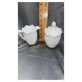 Hobnail milk glass cream and sugar set