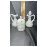 3 pieces of English hobnail milk glass