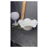 Milk glass bowl and vase