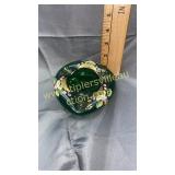 Vintage green hand painted art glass ashtray