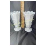Pair of milk glass grape pattern vases