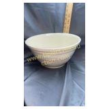 Large pink and blue banded stoneware dough bowl