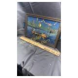 Vintage serving tray embossed print under glass