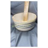 Unusual shaped blue band stoneware bowl