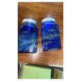 Blue depression glass shaker set