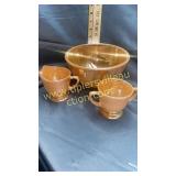 Fire king luster ware bowl, cream and sugar