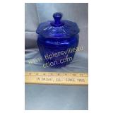 Blue glass cracker jar