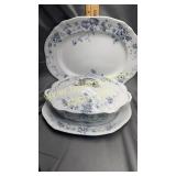 Three pieces of light flow blue England porcelain