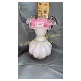 Fenton Pink opalescent silvercrest melon vase