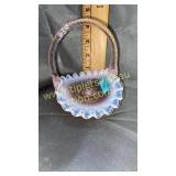 Small Fenton Pink opalescent rose basket