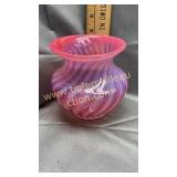 Cranberry Fenton opalescent optic swirl vase