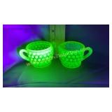 Small Fenton Vaseline glass hobnail cream and