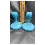 Fenton blue satin daisy candle stands