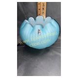 Fenton blue cased bowl vase