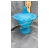 Blue satin glass grape pattern candy dish