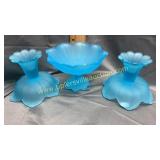 Westmoreland blue satin candy stand with pair of