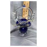 Ornate cobalt art glass basket