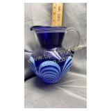 Heavy cobalt art glass pitcher