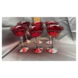 6 Ruby red stems with silverplate bases