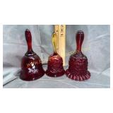 Ruby red Fenton bells and one amberina bell