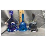 3 blue Fenton bells