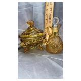 Amber candy dish and cruet
