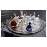 Bell collection on silverplate tray