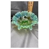 Green opalescent pedestal bowl