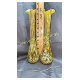 Pair of yellow art glass vases