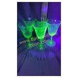 5 Vaseline glass etched stems one has a nick on
